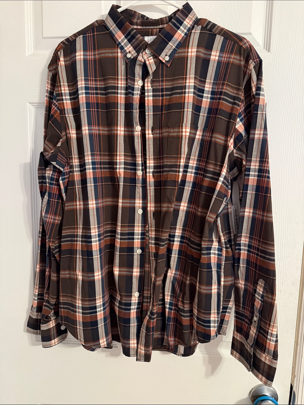 Men's Brown Plaid Button-Down Shirt - Casual Long Sleeve